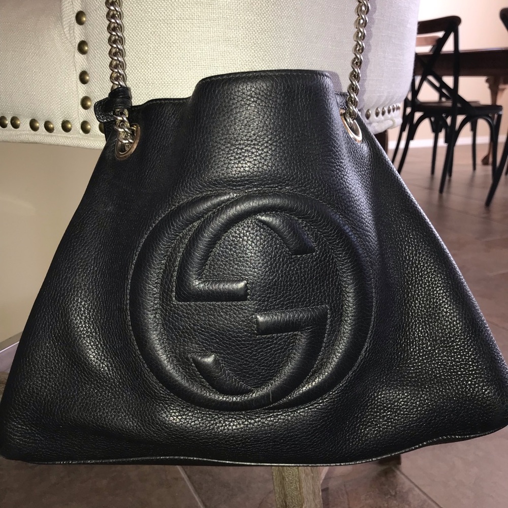 Soho Med Black Double Leather Chain Shoulder Bag